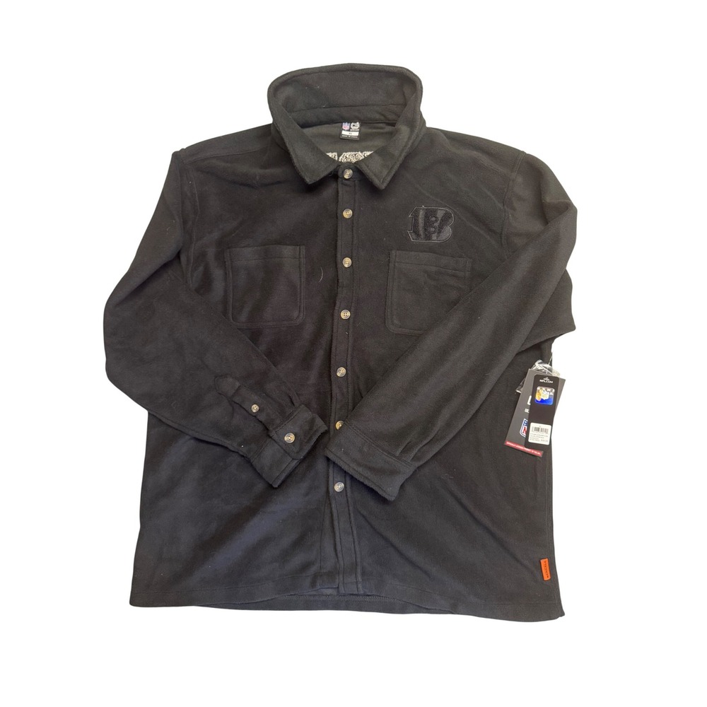 NFL Ultra Game Cincinnati Bengals Fleece Button Up Shirt Black XL QLMK656FCI
